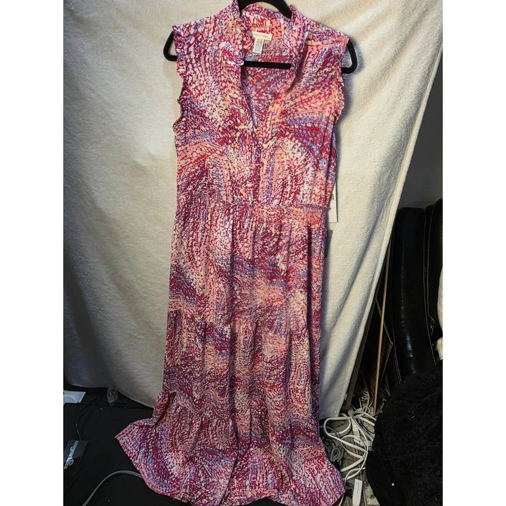 NWT London Times Pink Floral Smocked Waist Maxi Crinkled Garden Wedding A Line12 - Picture 2 of 10